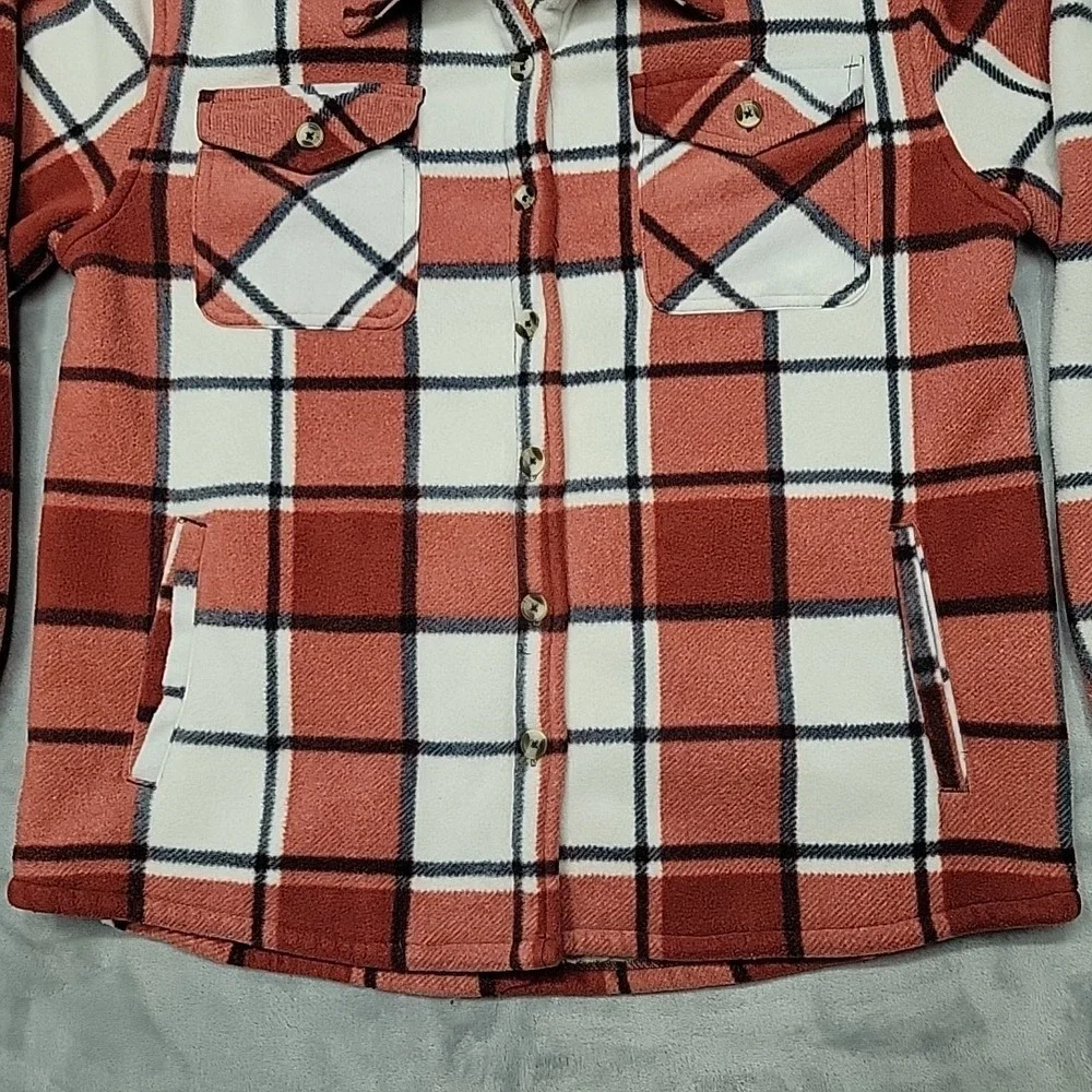 Sage Collective Jacket Women S Red Plaid Fleece Sherpa Lined Button Down Shacket